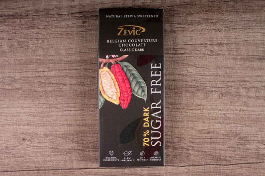 Zevic Belgian Couverture Classic 70% Dark Sugar Free Chocolate 40 Gm