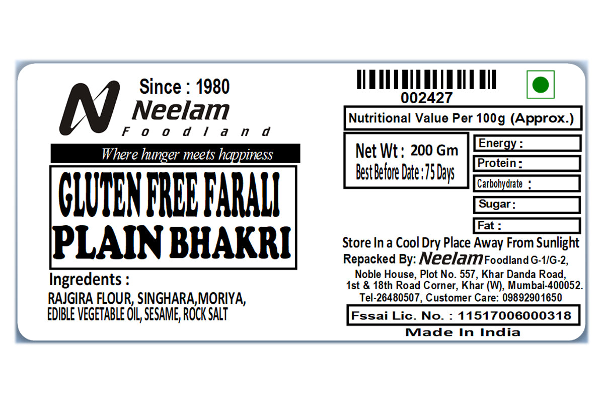 gluten free farali plain bhakhri 200