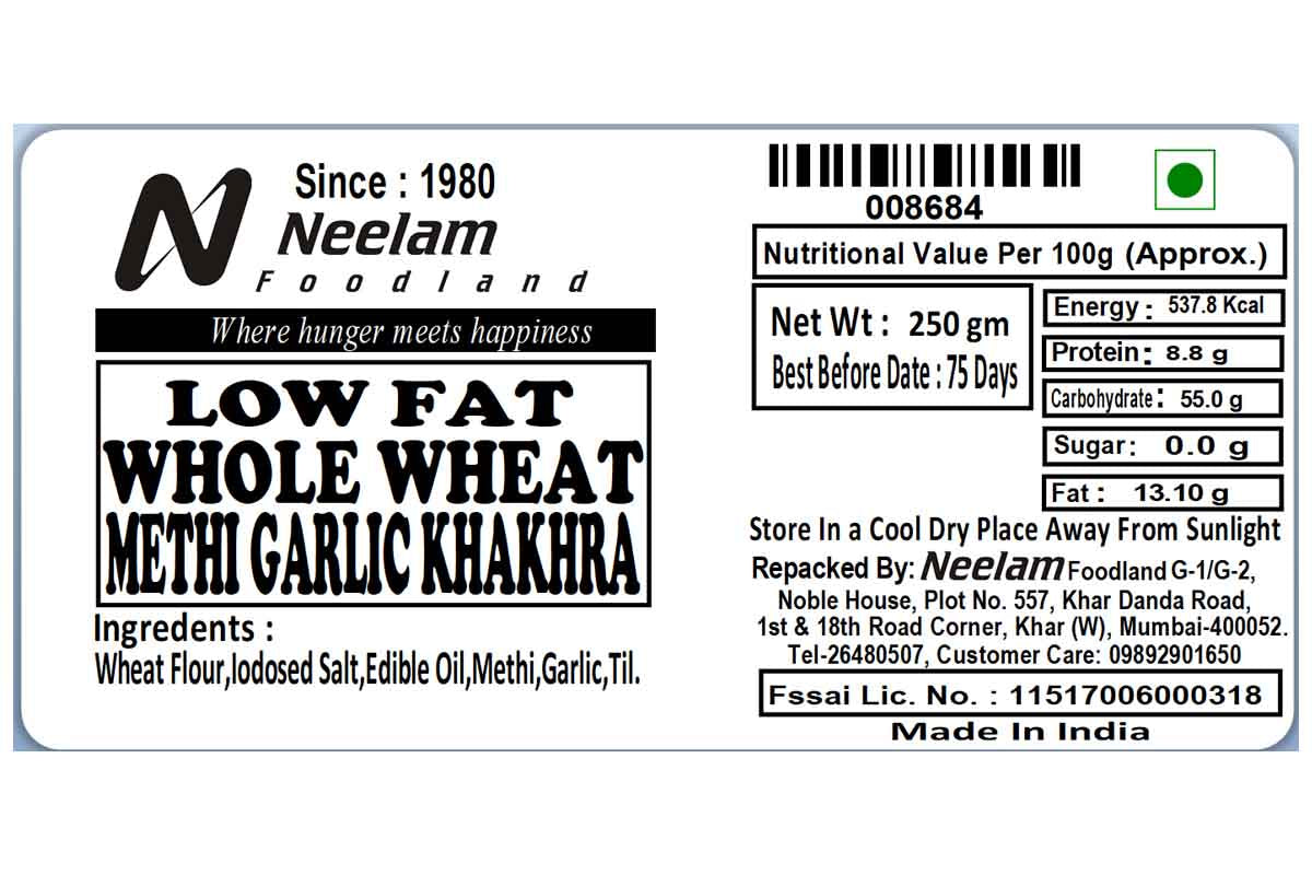 whole wheat methi garlic khakhra 250