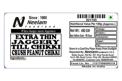 extra thin jaggery crush peanut til chikki 450