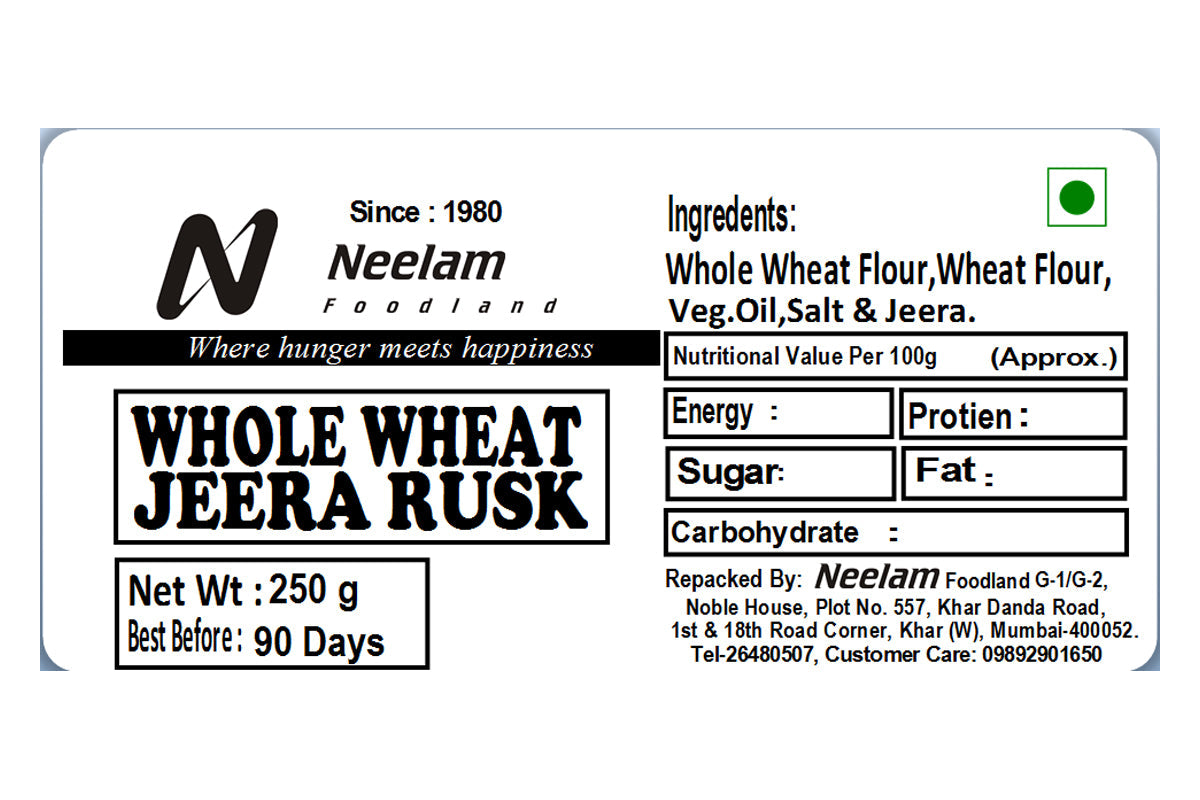 whole wheat jeera rusk 250 gm