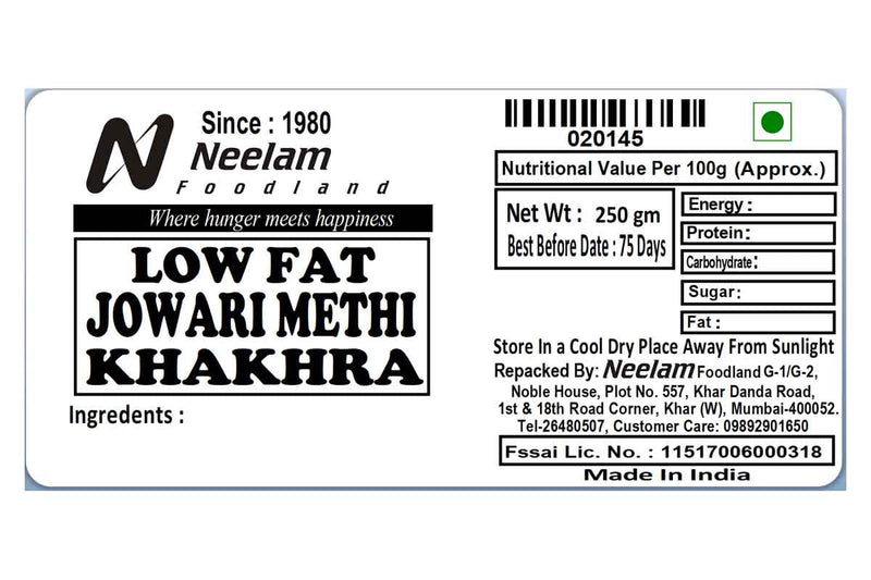 LOW FAT JOWAR METHI KHAKHRA 250 GM